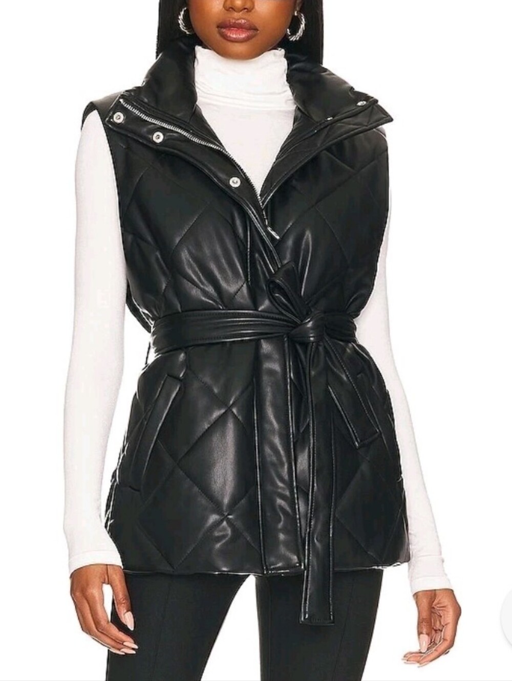 Revolv Blanknyc Black Quilted Vegan Leather Belted Vest